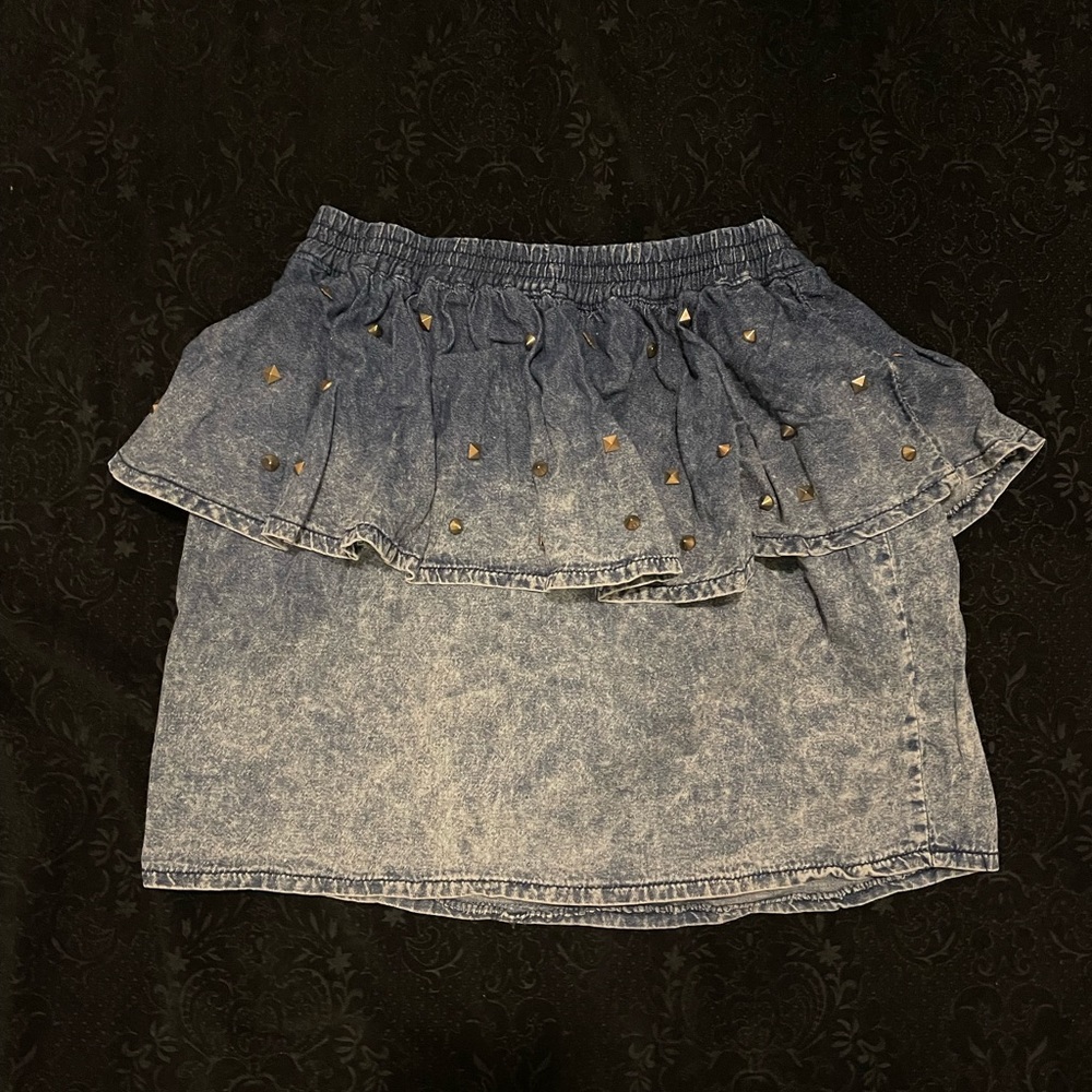 Studded denim mini skirt